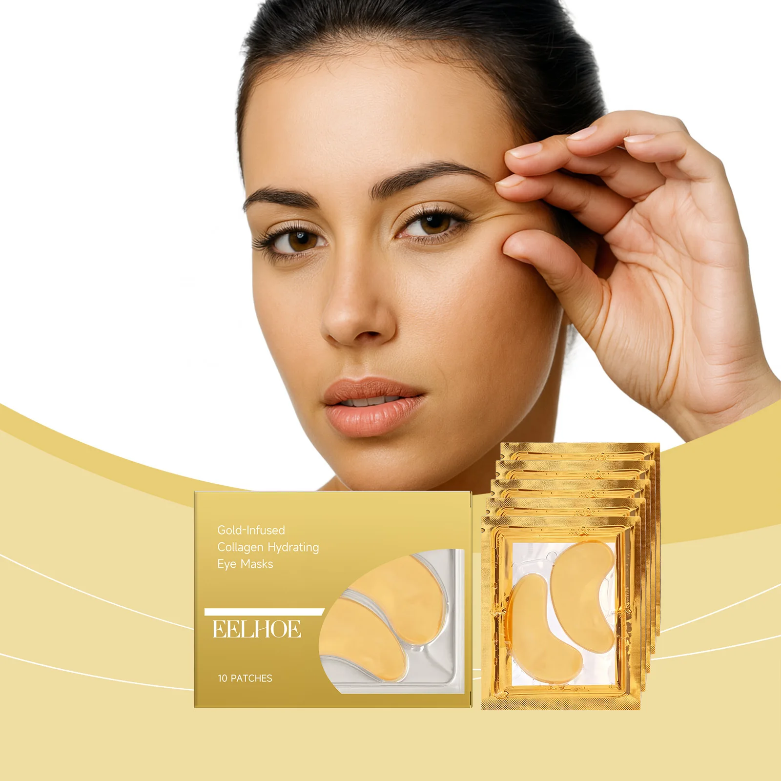 

EELHOE Collagen Gold Eye Mask 10Pcs, Hydrating Moisturizing Under Eye Patch for Dark Circles Puffiness, Firming Eye Skin Care