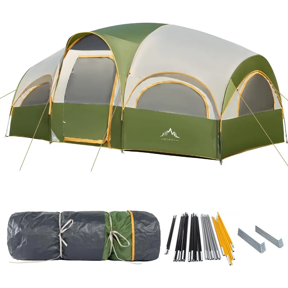 

8 Person Tent for Camping, Waterproof Windproof Family Tent with Rainfly, Divided Curtain Design for Privacy Space