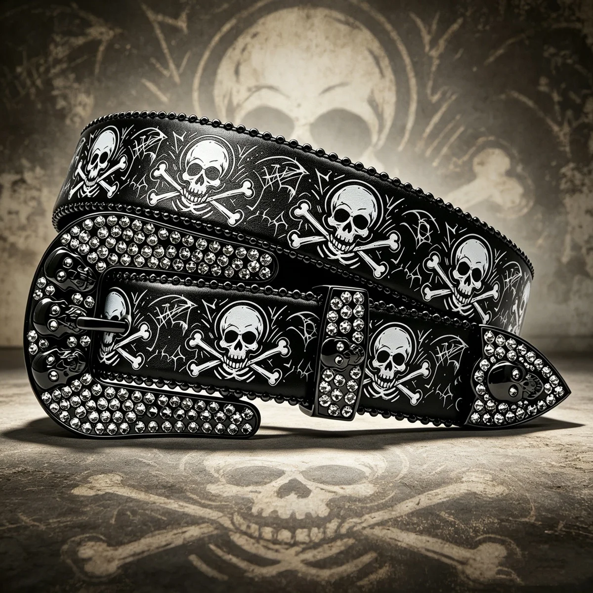 

Skull Crossbone Print Rhinestone Waist Belt Gothic Punk Waist Strap Unisex Fashion Accessory for Men Women Daily Casual Outfits