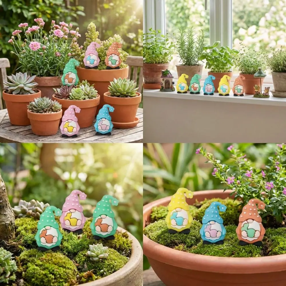 Набор из 5 реалистичных фигурок пасхальных гномов из ПВХ, миниатюрные кролики ручной работы, украшения для корзин, статуэтки гномов, сувениры для вечеринок