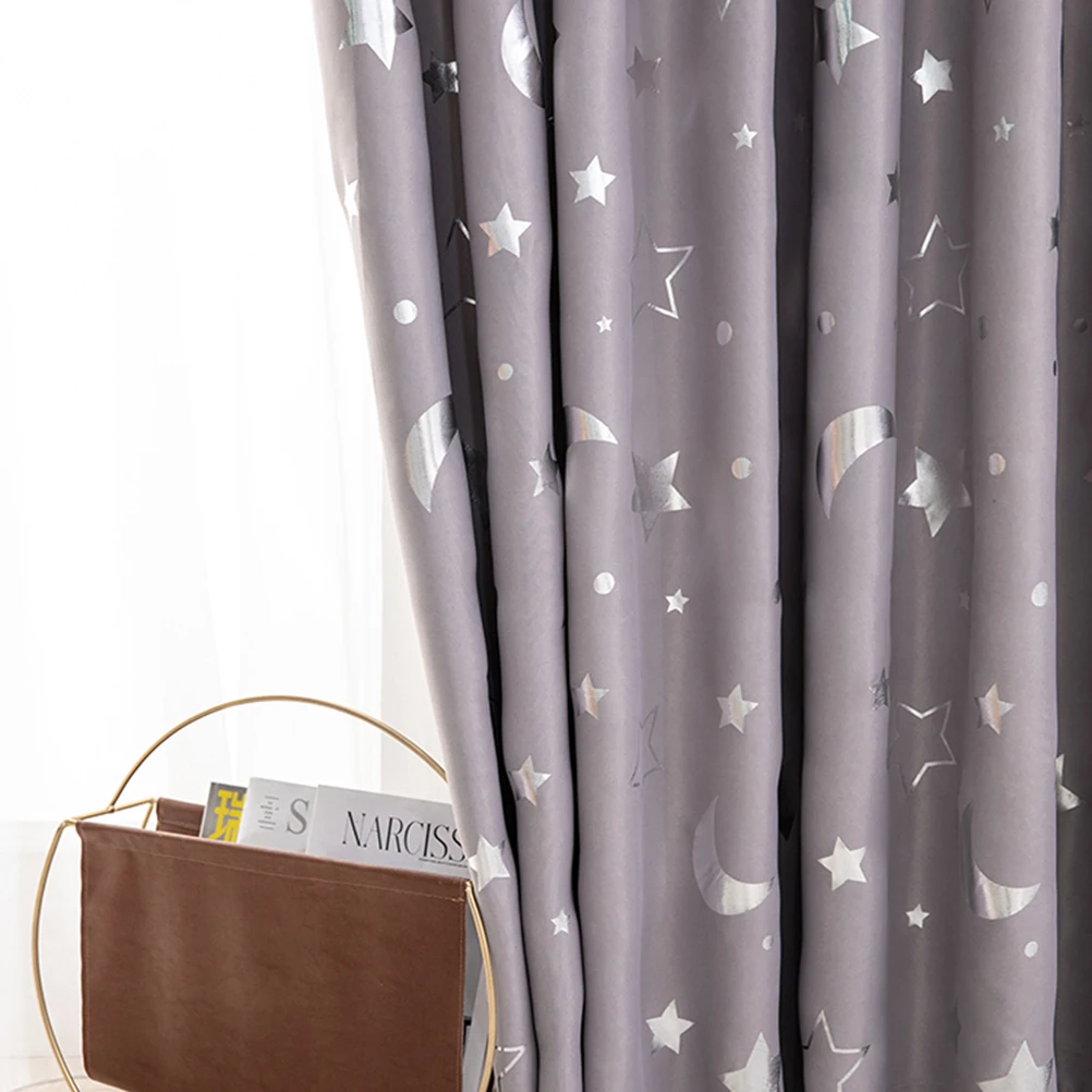 Rideau de fenêtre en Polyester, 1 pièce, isolation thermique occultante, 100x250Cm, gris, argent, étoiles, lune, imprimé, pour salon, chambre à coucher, coulissant