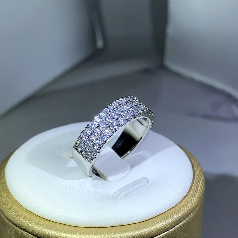 925 Sterling Zilver Ingelegd Met Witte Zirkoon Ring Mode Dames Halve Ring Cocktail Party Sieraden Cadeau