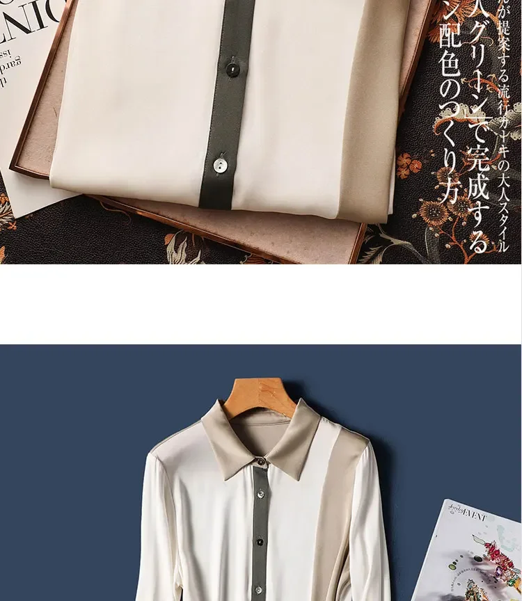 Satin Vintage Women's Shirts New Silk Korean Clothing Loose Fit Long Sleeves Tops Polo-neck Casual Patchwork Women Blouses