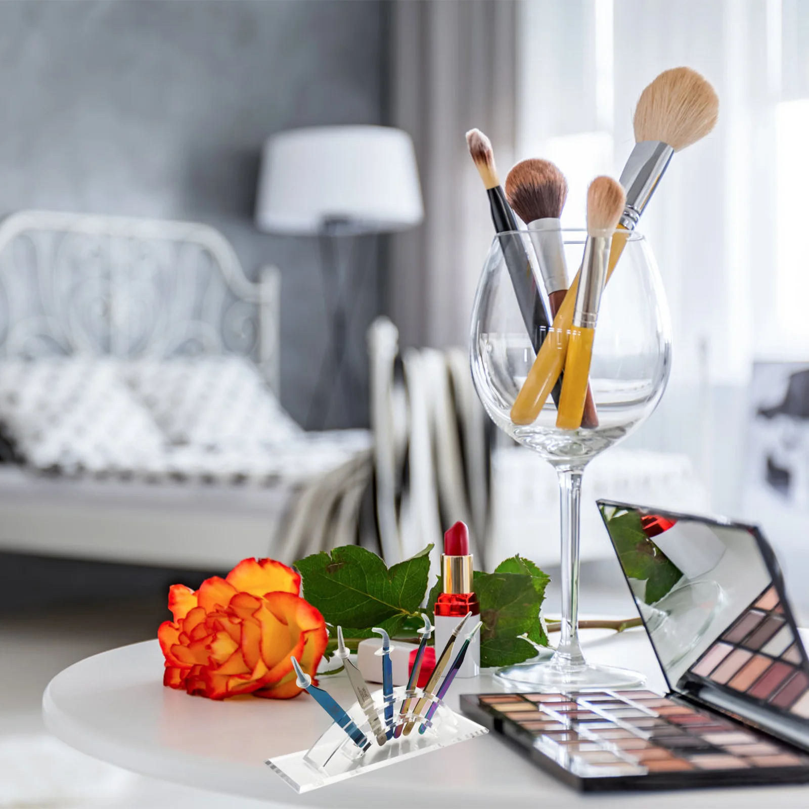 6穴まつげピンセットホルダーアクリルディスプレイラック耐久性のあるオーガナイザー、プロのサロン用ピンセットホルダー