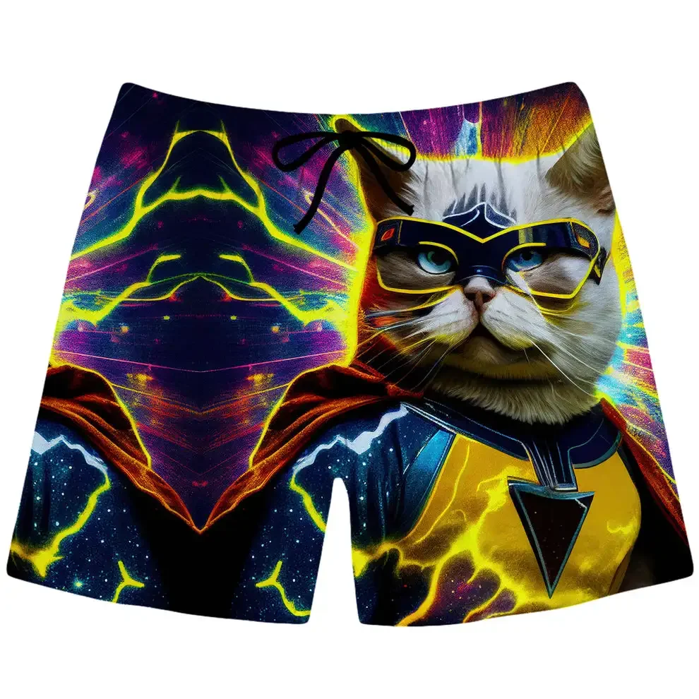 

Men's Hawaiian shorts, 3D printed swimwear, cute cat animal patterns, casual shorts, fashionable, summer, new, 2024