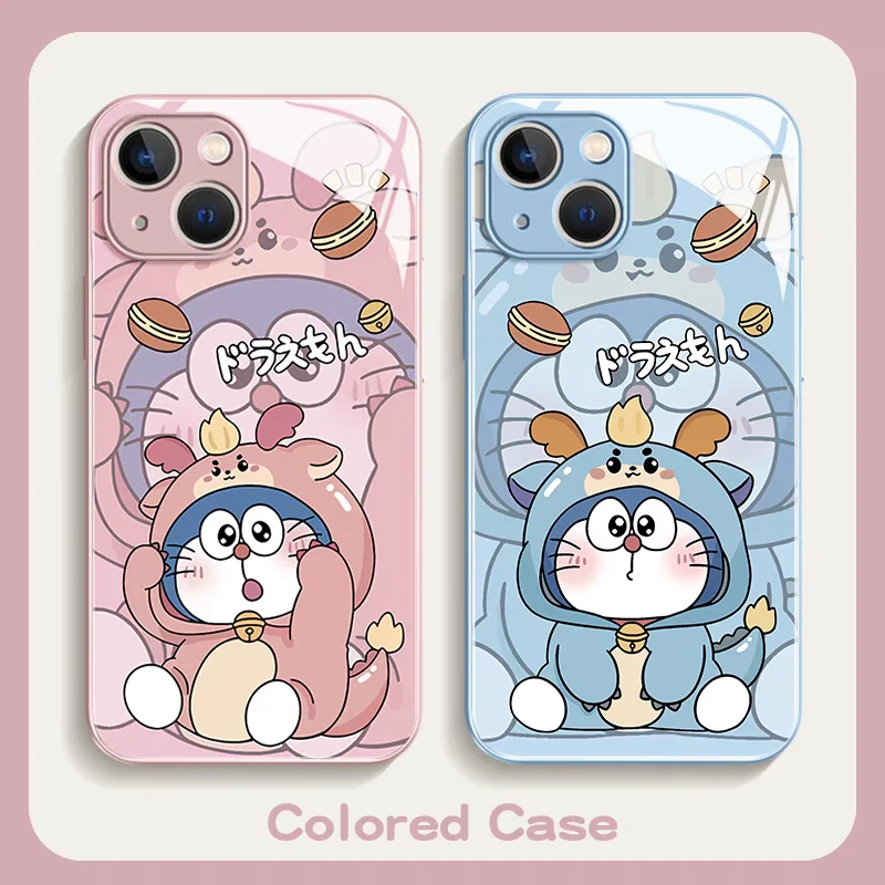 Cartoon Cute D-Doraemons Phone Case for IPhone 16 15 14 13 12 11 Pro Max X XR XSMax 7 8 Plus Tempered Glass Back Cover