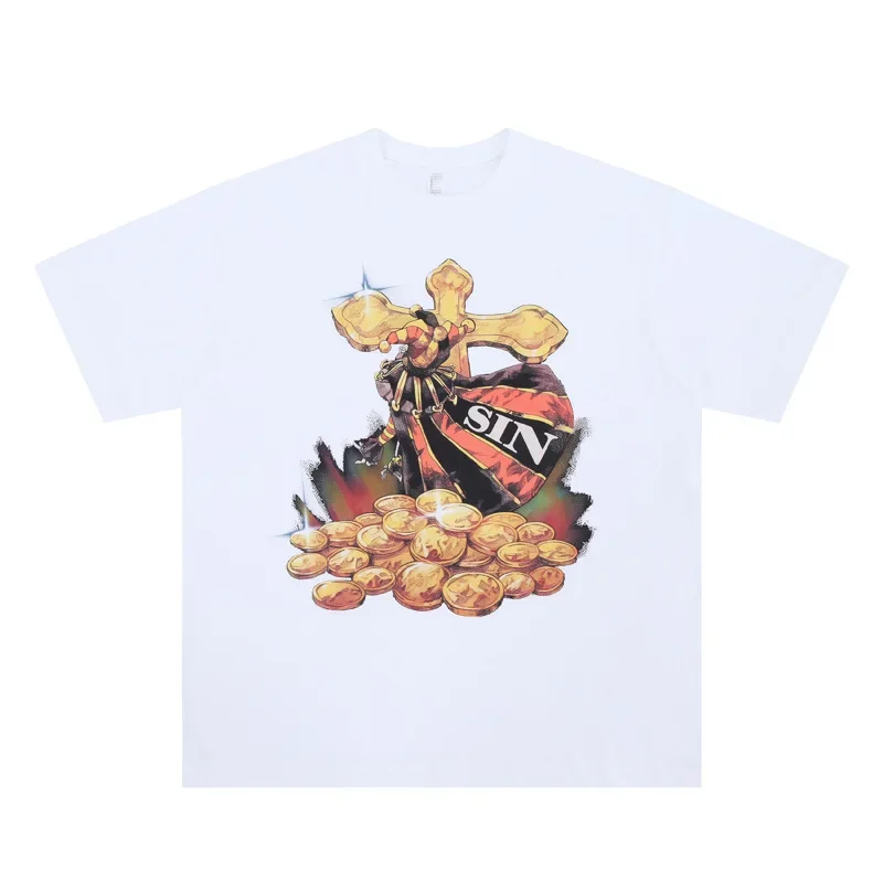 T-shirt oversize gotica harajuku da uomo con stampa digitale girocollo nuovo stile estate 2025