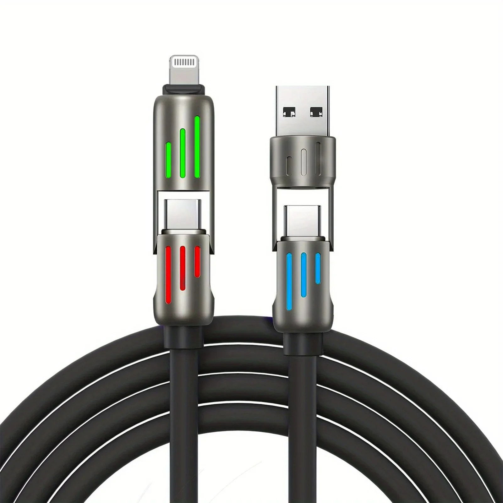 100W شحن سريع للغاية 4in1 كابل بيانات USB من النوع C من السيليكون السائل من سبائك الألومنيوم