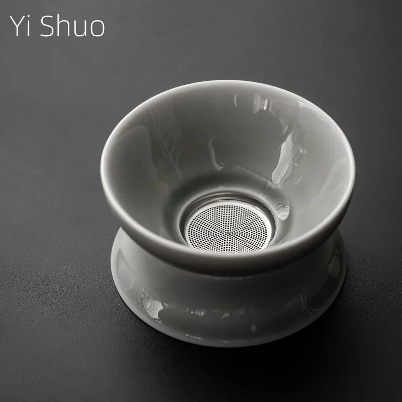 Ice Gray Glaze Tea Strainer Stainless Steel Screen Filter Sets Tea Partition Ceramics Kung Fu Tea Ceremony Tea Making Device