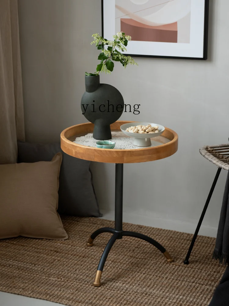 Tqh Knitted Crocheted Solid Wood round Coffee Table Nordic Tempered Glass Square Side Table Side Table