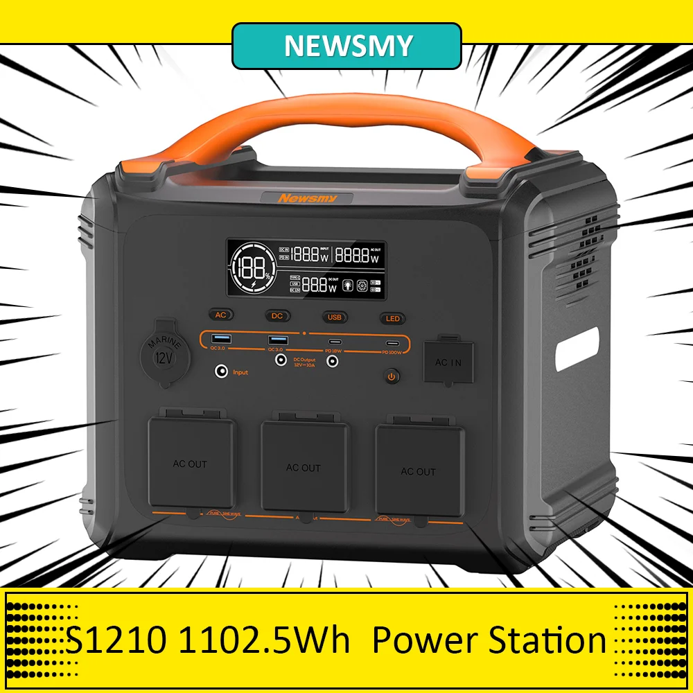 NEWSMY S1210 1200W 1102.5Wh Portable Power Station, LiFeMnPo4 Battery, 1.2 Hours Quick Charge, PD100W Output, 230V/1200W