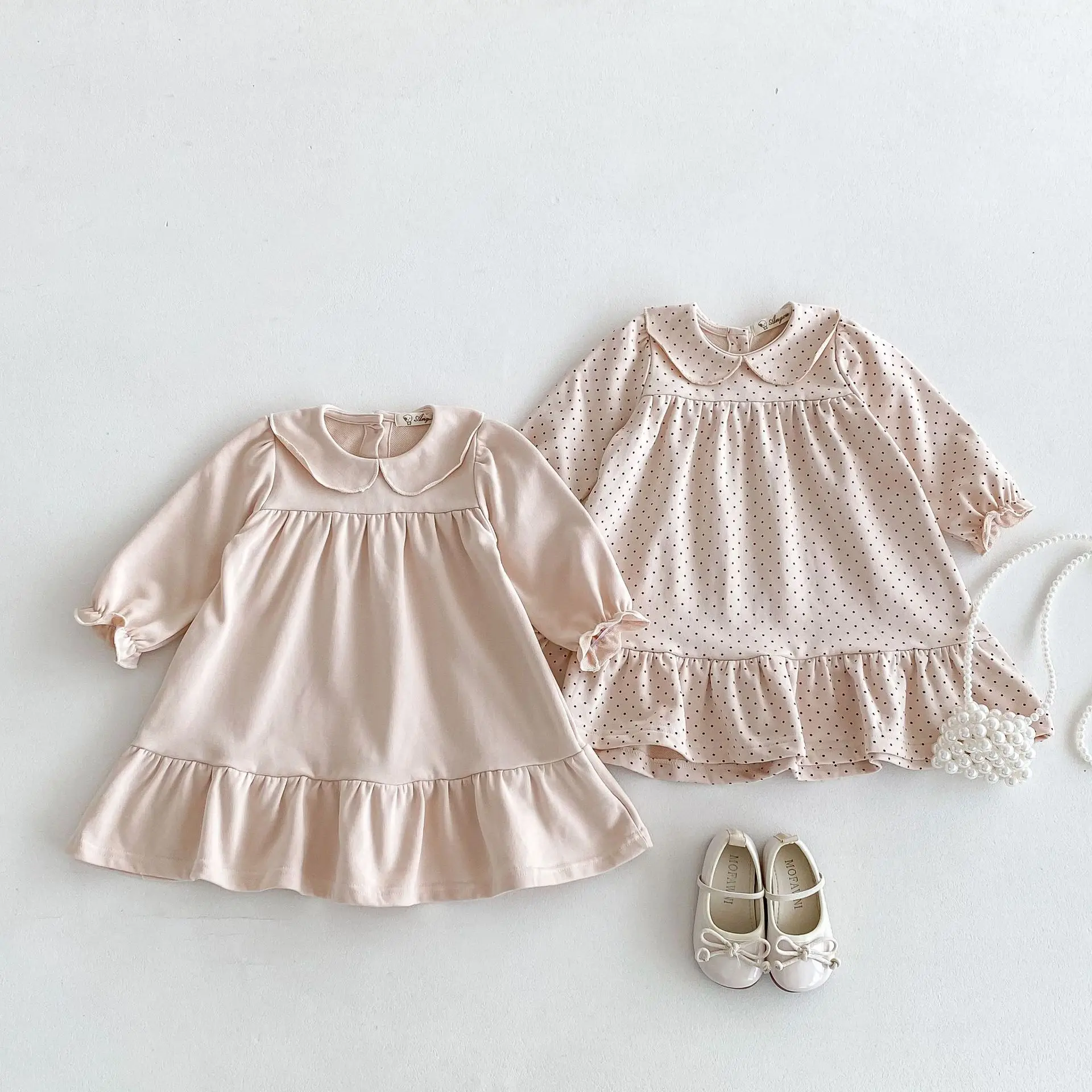 

Autumn Korean Version Dress 2025 New Product Medium and Small Children's Baby Girl Small Lapel Polka Dot Versatile Girls Skirt