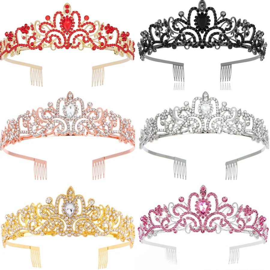 Wedding Hair Tiara Crystal Bridal Tiara Crown Diadem Veil Tiaras Hair Accessories Headpieces Head Jewelry Birthday Women Girl