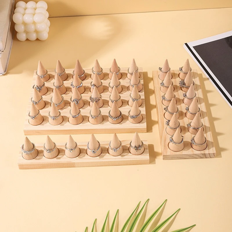 

DIY cone solid wood ring display stand combination ring holder night market stall ring storage rack props