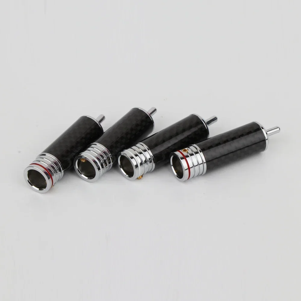 4Pcs R1709 HiFi Audio Performacne Rhodium Plated RCA Plug Connector Non-Solder Carbon Fiber RCA Plug for DIY Signal cable