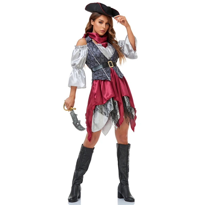 

Halloween Carnival Party Caribbean Pirate Cosplay Costume Stage Performance Captain Huntress Fancy Dress