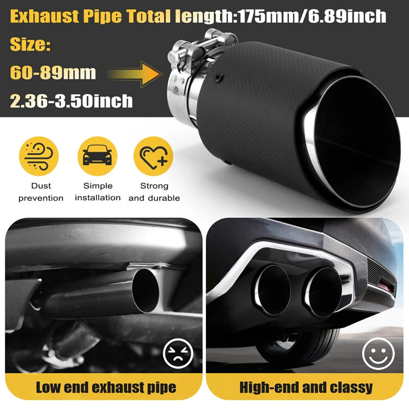 Car Matte Carbon Fiber Exhaust Tip Universal Car Exhaust Pipe Modification Tail Throat Clip-On Tail Pipe