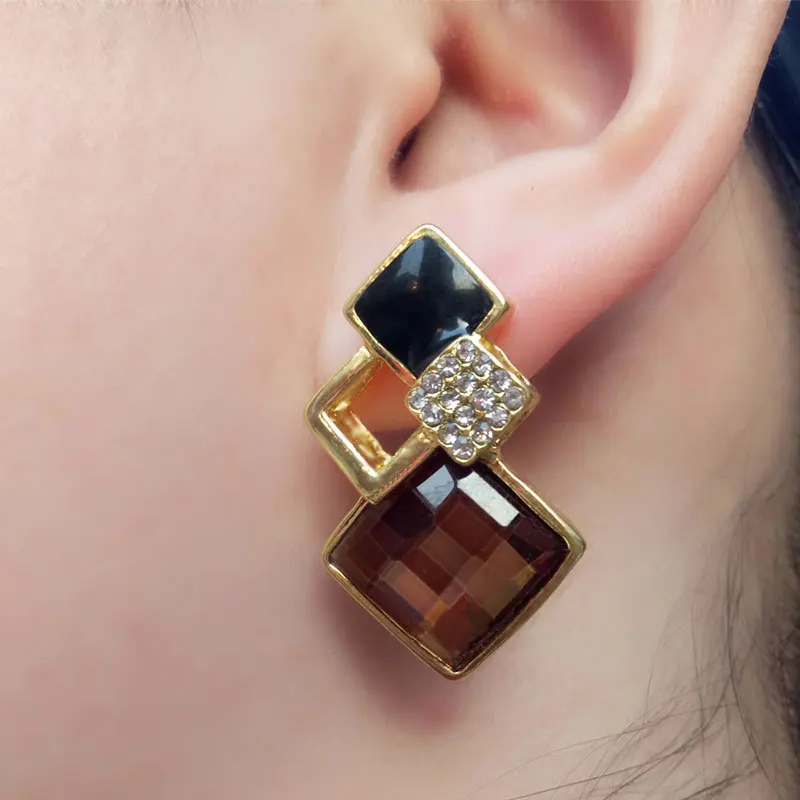 3 قطعة أزياء المرأة شفافة كريستال حجر هندسية قلادة قلادة أقراط طقم مجوهرات اكسسوارات في الهواء الطلق مهرجان هدية