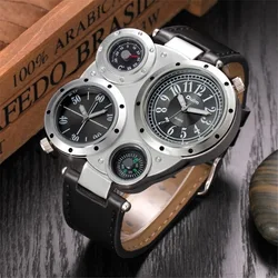 Men Watches Multi-Dial OULM Leather Wristwatch Quartz Thermometer Compass Big Size Male Clock Masculino Relogio Outdoor Saati