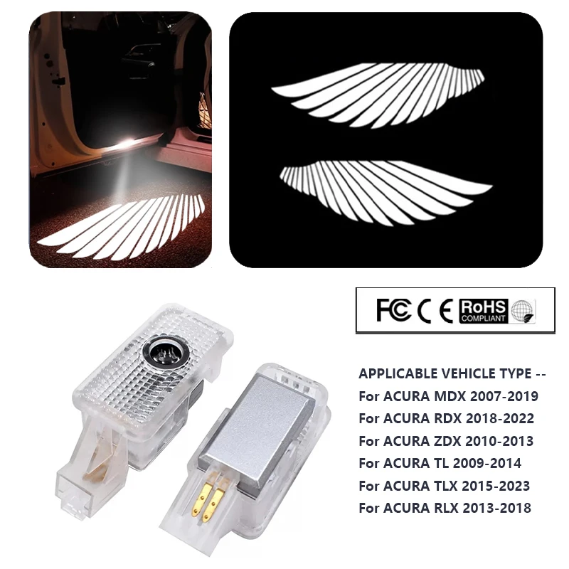 

2Pcs LED Car Door Welcome Light Logo ANGEL WINGS For ACURA MDX RDX ZDX TL TLX RLX Welcome Courtesy Shadow Projector Lamp HD