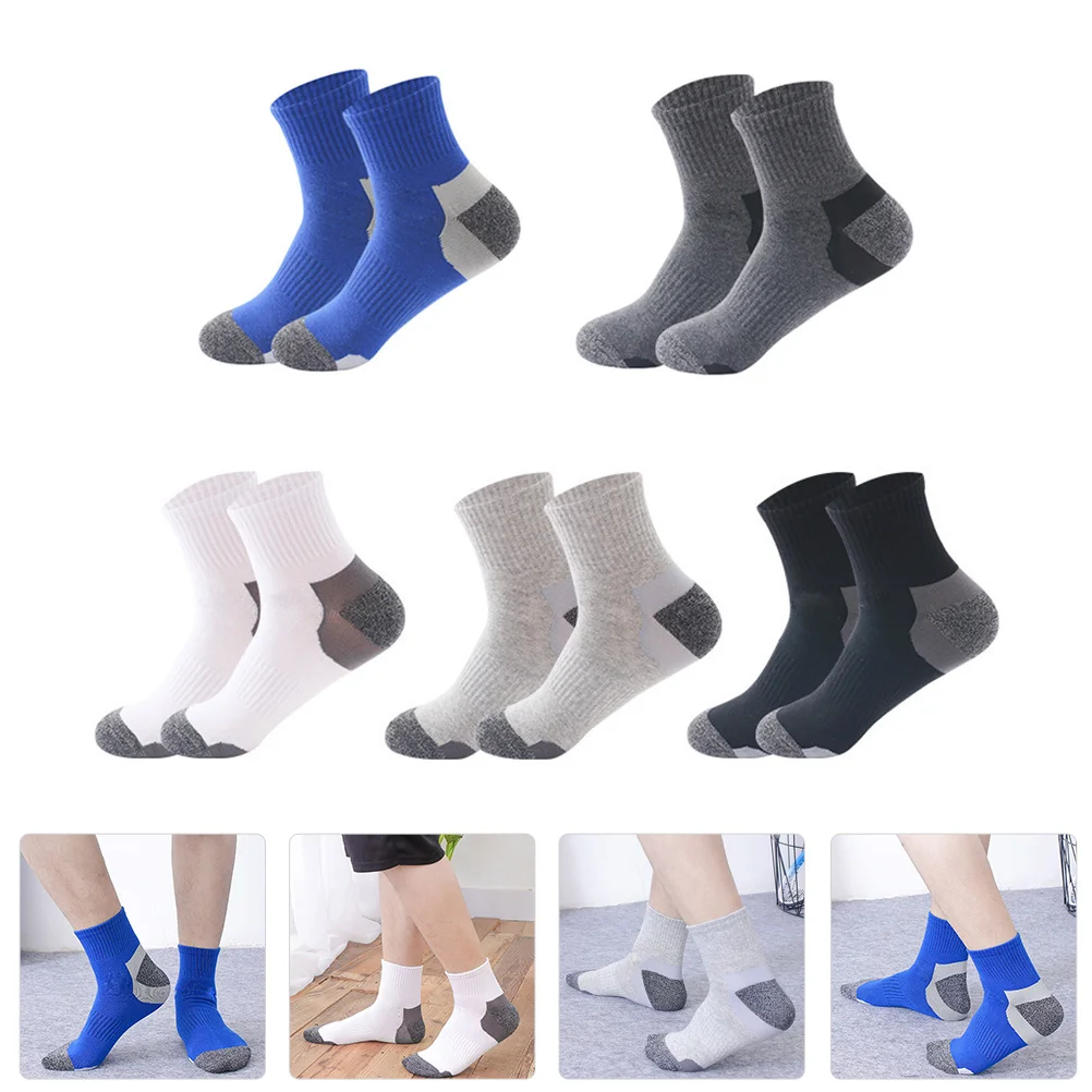 5 Pairs Men's Socks Crew Training Fleece Slipper Winter Mens Athletic Cotton Sports for Comfortable Man