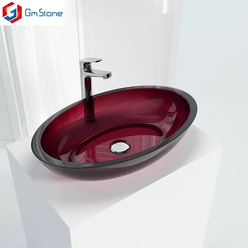 Modern Luxury Oval Diamond Glass Crystal Sink Solid Surface Washbasin Matte Stone Finishing Light Lavabo for Hotel Bathroom