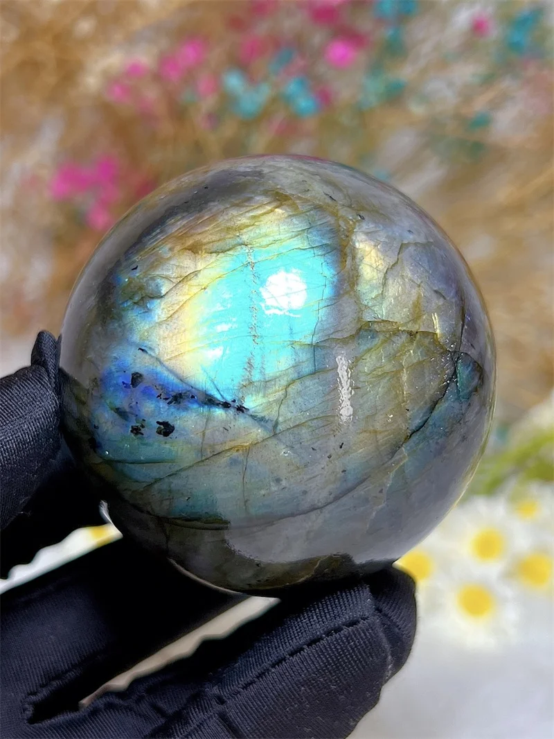 Natura Crystal Blue Labradorite SPhere With Rain Bow Free Form  Carving Reiki Healing Stone Home Decoration Exquisite Gift