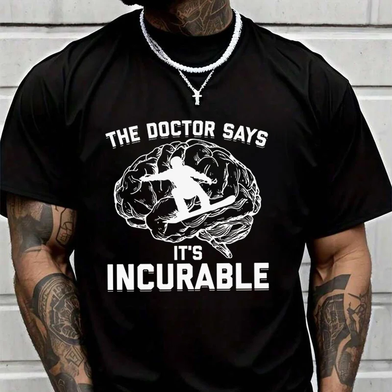 

Мужская черная футболка с надписью «Доктор сказал, что это неизлечимое приключение», повседневная футболка с круглым вырезом и принтом, 2026