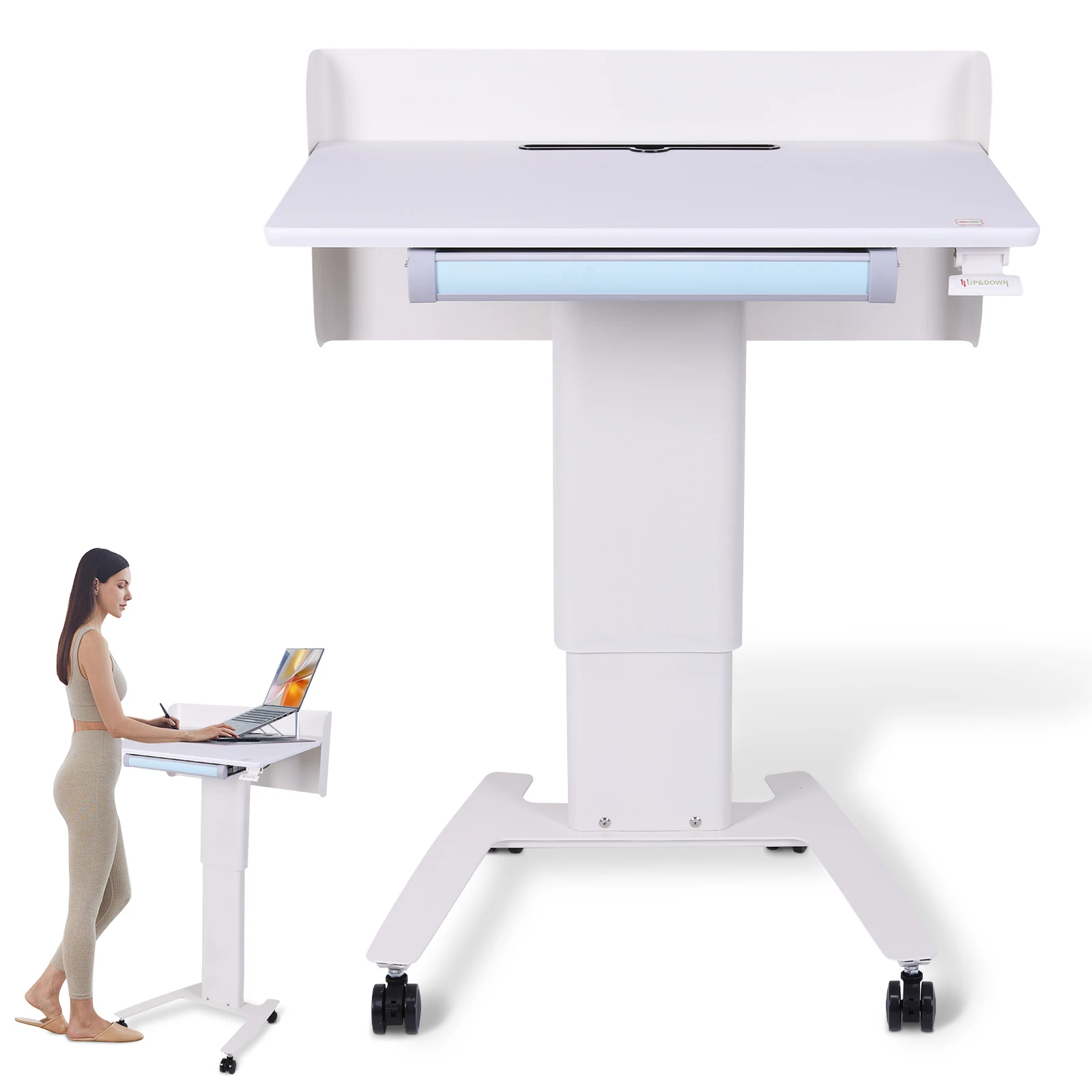 Multi-Purpose Podiums with Wheels Mobile Reception Desk Adjustable Height with Storage Tray for Presentations & Public Speaking