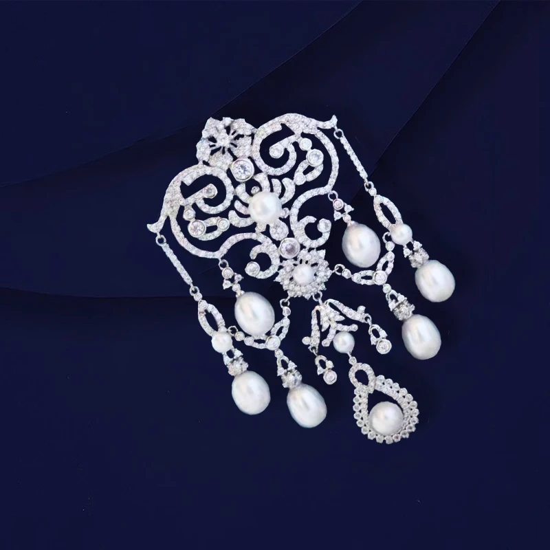 OKILY Retro Pearl Tassel Broochpin Luxury Temperament Palace Style High-end Women\'s Broche Wedding Dress Corsage Accessori Decor