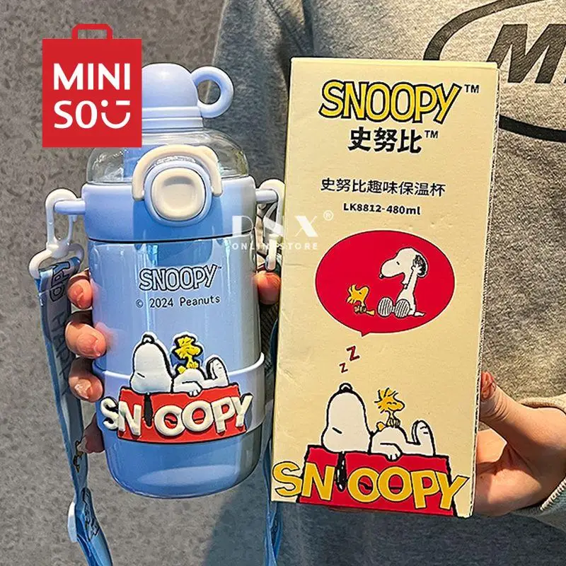 Cartoon Snoopy Insulated Cup 2024 New Straw Cup Stainless Steel Children Double Drinking Cute Anime Cup Birthday Gift for Girls