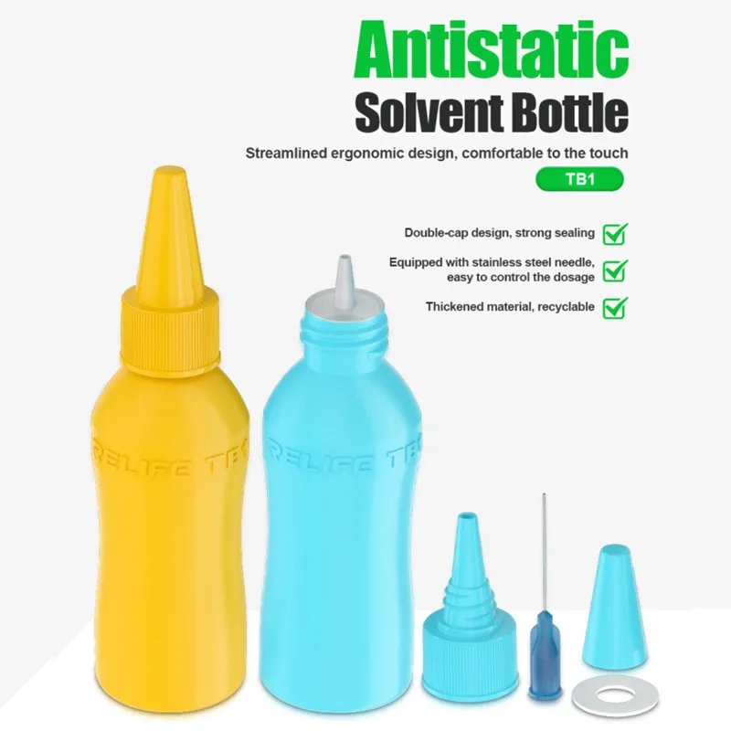 RELIFE TB1 50ml Solvent Bottle for Mobile Phone PCB Cleaning Pot Tool Squeeze-resistant Empty Alcohol Bottle Distributor