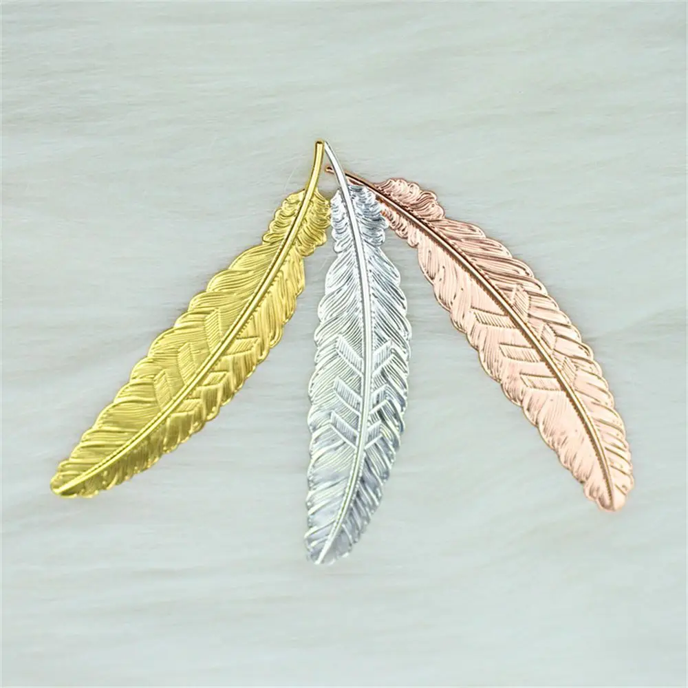 1pc Retro Leaf shape Gold Silver Plated Students Stationery Metal Feather Bookmark Book darts