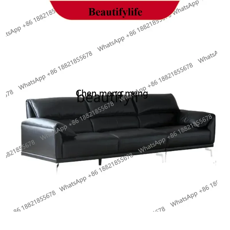 z183  Leather sofa black first layer cowhide retro light luxury living room three-person straight row sofa