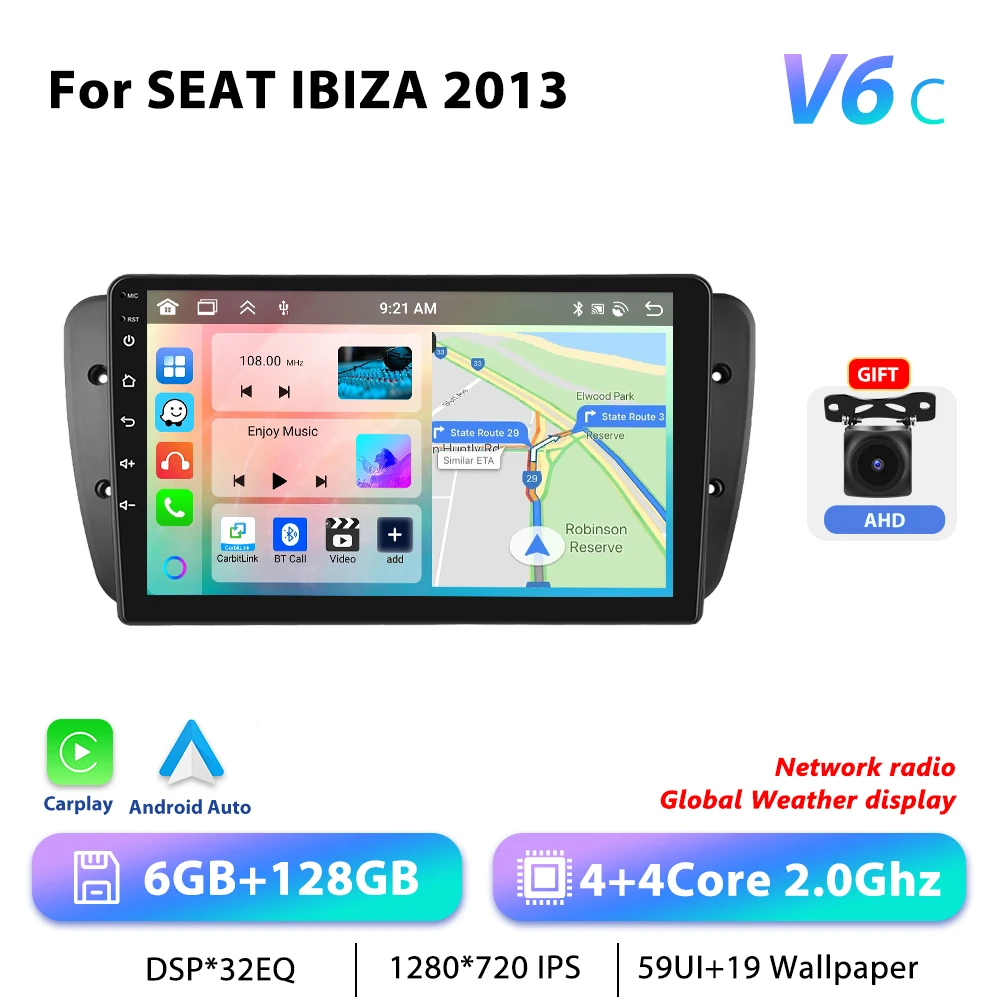 Podofo 9 "Autoradio Draadloze CarPlay Android Radio Voor SEAT IBIZA 6j 2009-2013 Multimedia GPS FM 4G WIFI Auto Intelligente Systemen