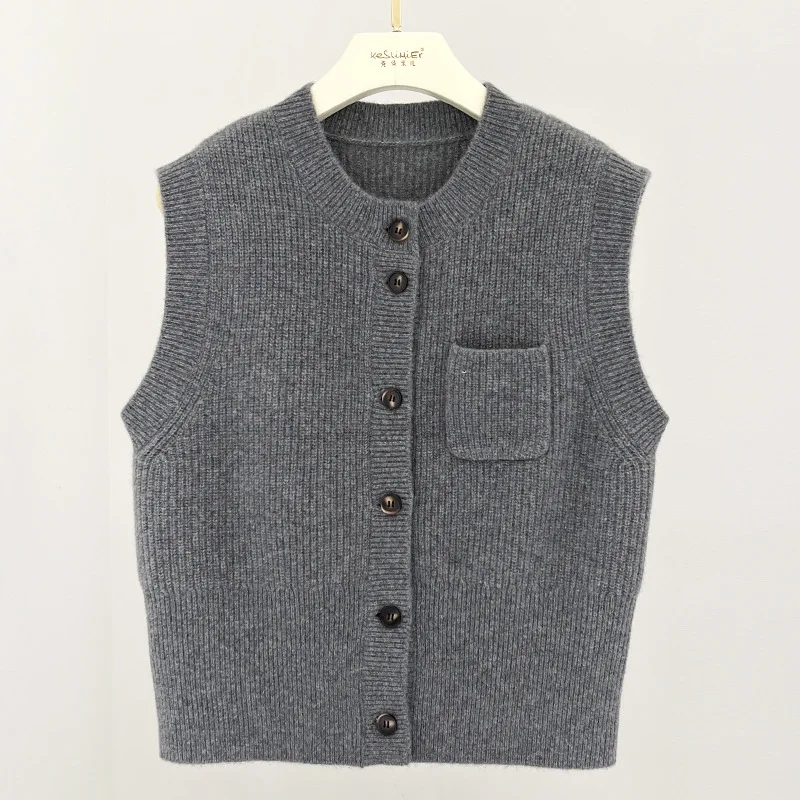 Gruby kaszmir kamizelka damska sweter z kieszenią zapinana gilet dzianinowy top damskiej zimy sweter kamizelka damska damski sweater swetry