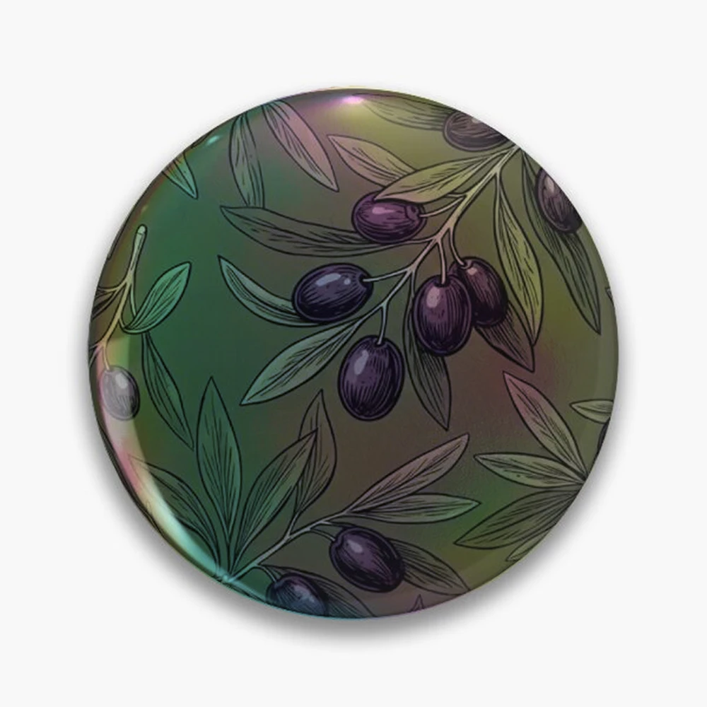 Minimalist Olive Tree Branch Retro Aesthetic Pop Art Pin Holographic Star Heart Pin Brooches Laminated Button Fashion Accessory
