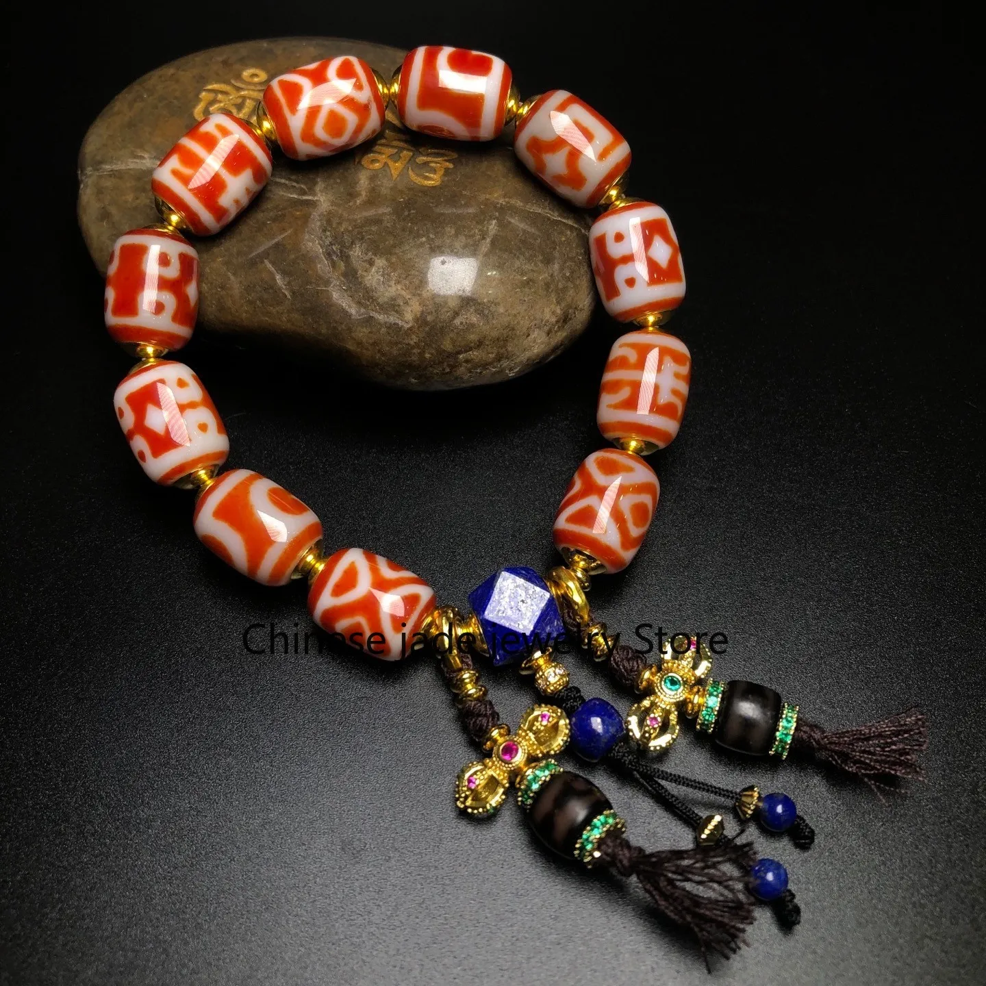 Rare Tibetan Buddhism Agate Many Treasure Totem Dzi Beads Amulet Bracelet Z3698