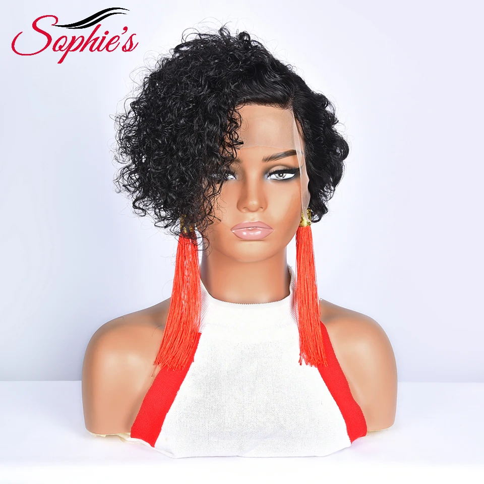 

Sophies Pixie Cut Wig Short Curly Hair Wigs T Part Lace Front Human Hair Wigs Natural Color 180% Density Brazilian Remy Hair