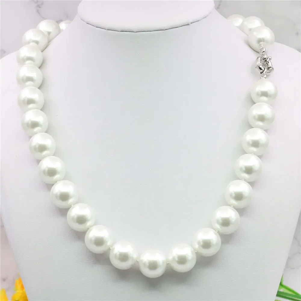 

New Natural Jewellery Beads CHARMING 14MM WHITE SEA SHELL PEARL NECKLACE Hand Made Fashion Jewelry Making Design Wholesale Price