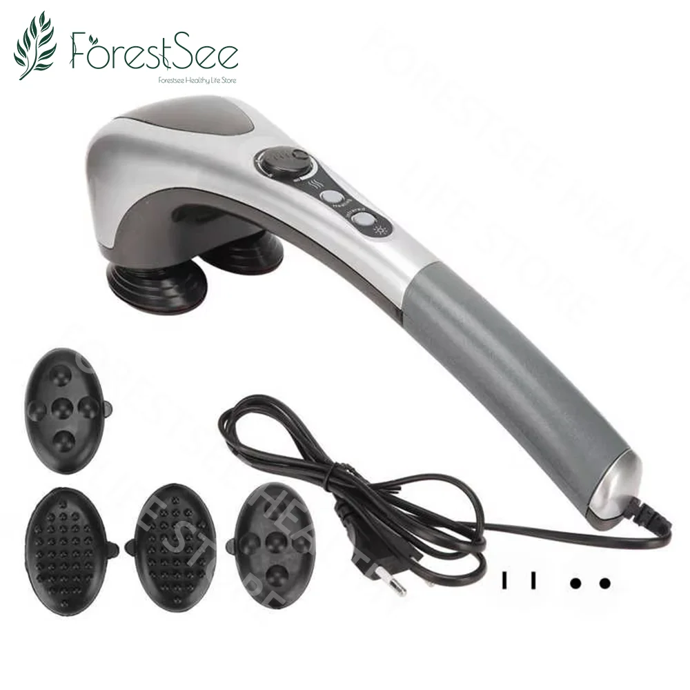 Handheld Cervical Spine Back Body Massager Stick Double Node Heated Shoulder Neck Leg Foot Massage Device Pressure Points Relief