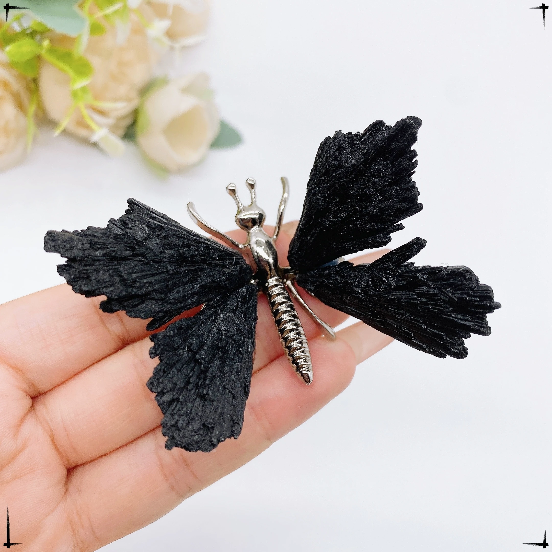 1PC Color Plating Crystal Butterfly Natural Black Tourmaline Electroplating Butterfly Spar Crafts Ornaments Home Decor Gift