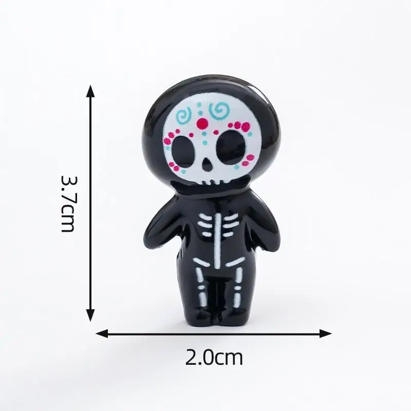 Niedliche Mini-Harz-Zucker-Schädel-Statuen, 6 Stück, im Cartoon-Stil für Halloween, Innenraum-Party-Tischdeko, Geschenk für Schädel-Liebhaber – Detail 12