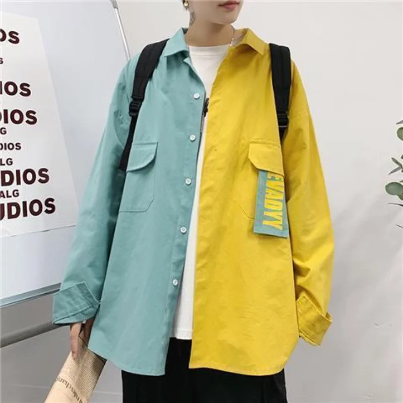 2023 nuova primavera e autunno colore contrasto tendenza abiti da lavoro da uomo esplosivo Street Ruffian bella giacca camicia versione coreana