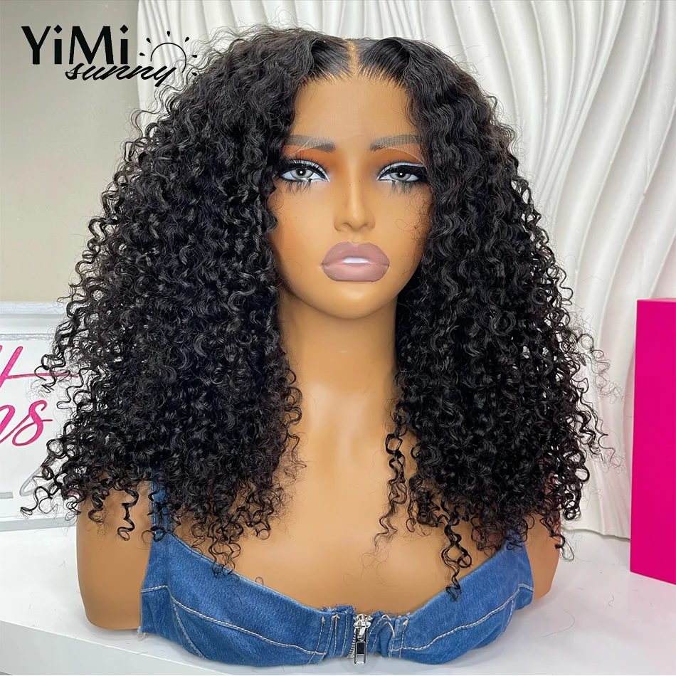 

4B 4C Afro Curly Lace Front Human Hair Wigs For Woman Middle Part Virgin Mongolian Kinky Curl 4x4 Lace Closure Wig Yimisunny