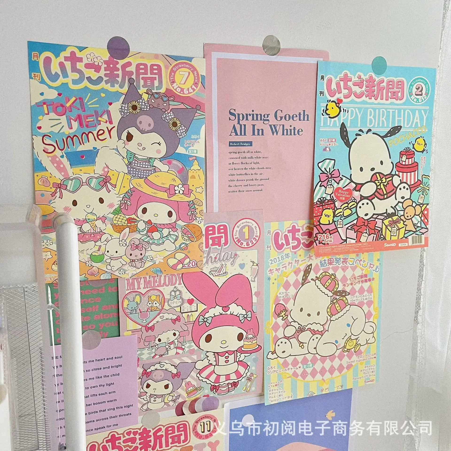 Sanrio Monthly Posters Posters Teenage Heart Cute Room Decorative Wall Stickers Student Dormitory Bedroom Diy Stickers