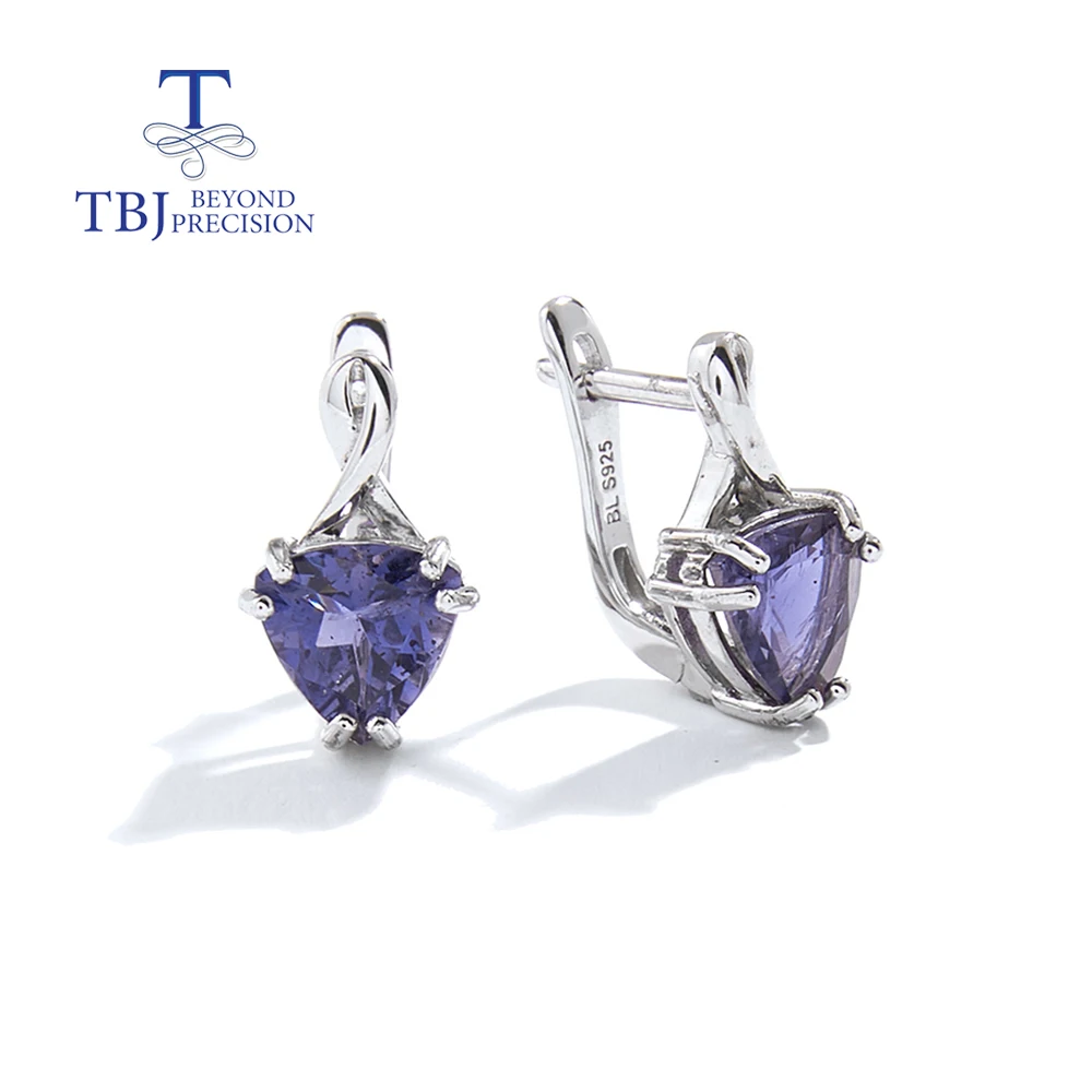 

Женские серьги-клипсы из стерлингового серебра 925 пробы, настоящие драгоценные камни, натуральный треугольник, 8,0 мм, изысканные украшения из иолита для подарков на годовщину