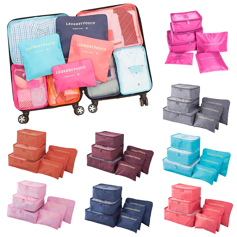 6pcs/set Travel Storage Bag Suitcase Luggage Organizer Set for Clothing Underwear Socks Shoes Storage Bag Packing Cube Household