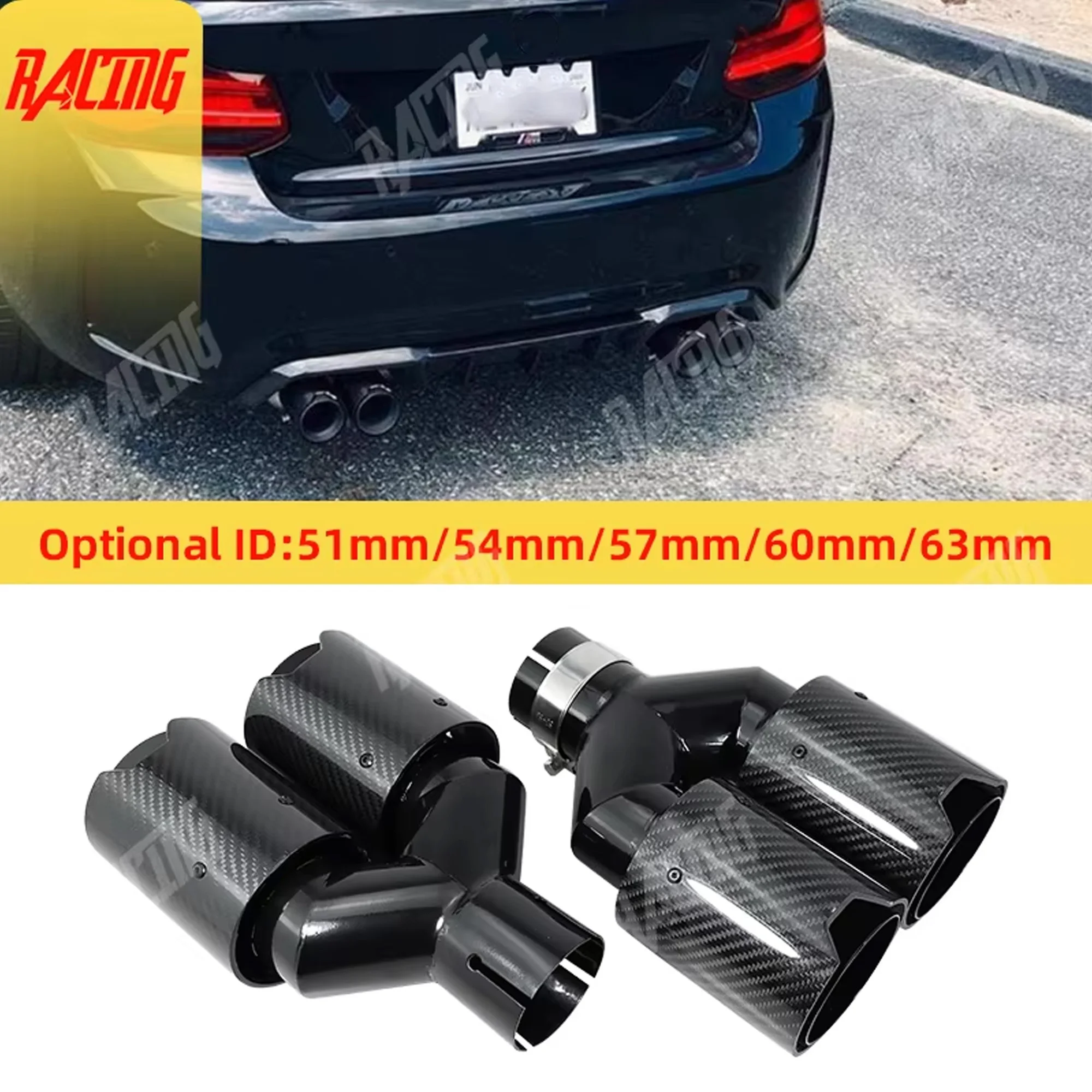 

Exhaust Tips Universal Car Carbon Fiber Muffler Tip Y Shape Double Exhaust Pipe Nozzle Decoration Stainless Black for BMW