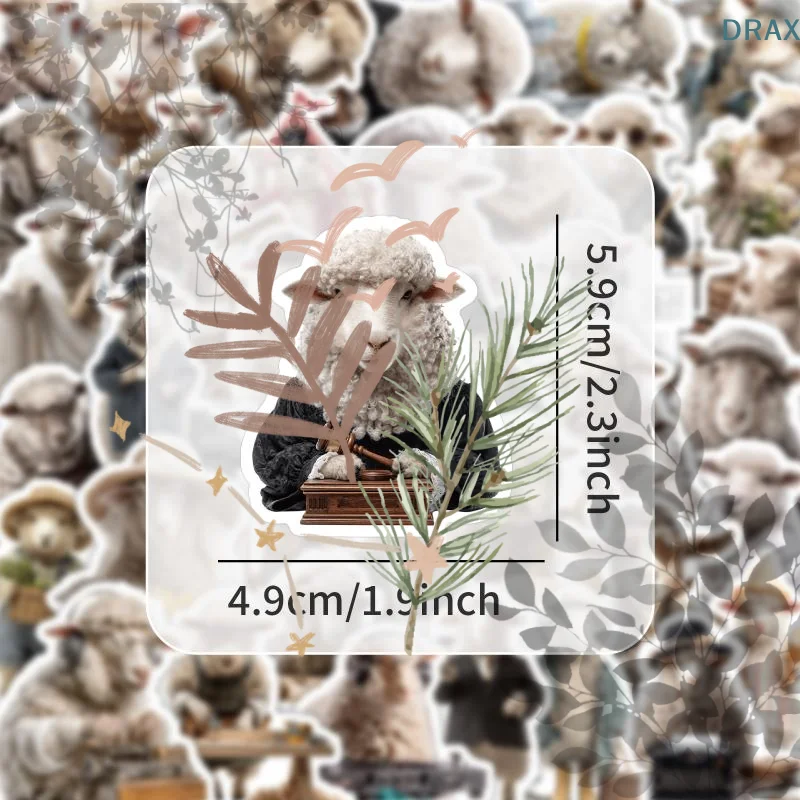 50Pcs Realistic Lamb Stickers Cute Sheep Children Student Stationery Notebook Phone Case Waterproof Decorative Sticker